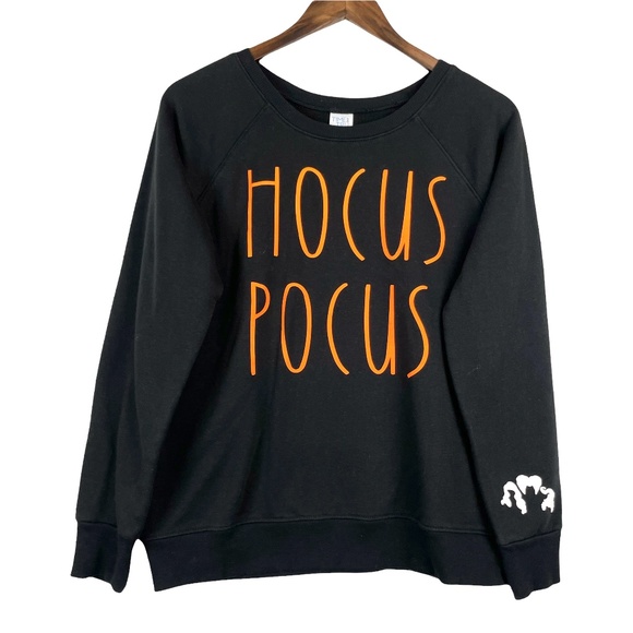 Sweaters - Hocus Pocus Black Orange Sleeve Graphic Crew Neck Sweater